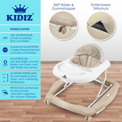 KIDIZ® 4in1 Baby walker - Loopstoel - Loopwagen - Opvouwbaar - Khaki •
