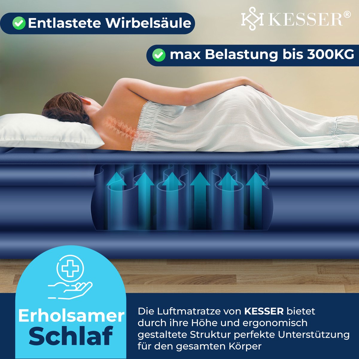 KESSER® Luchtbed - Opblaasbaar Matras - Elektrische Pomp - Blauw •
