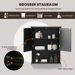 COSTWAY Hangkast, medicijnkast, wandkast met dubbele deur, badkamerkast, keukenkast, onderkast met verstelbare plank, kast voor badkamer, keuken, entree (zwart)