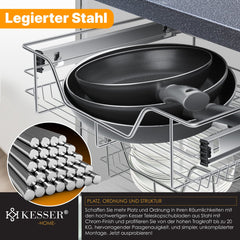 KESSER® Keukenlade - Telescopische lade - 30cm - Zilver