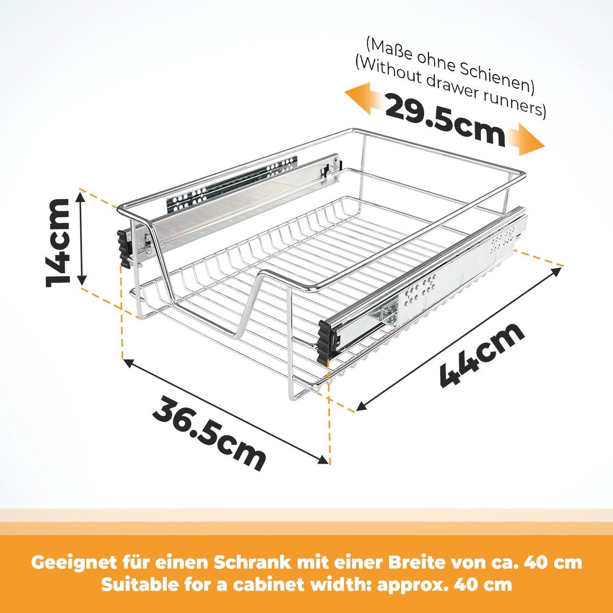 Jago Telescopische lade - inclusief rails, voor kastbreedte 40 cm