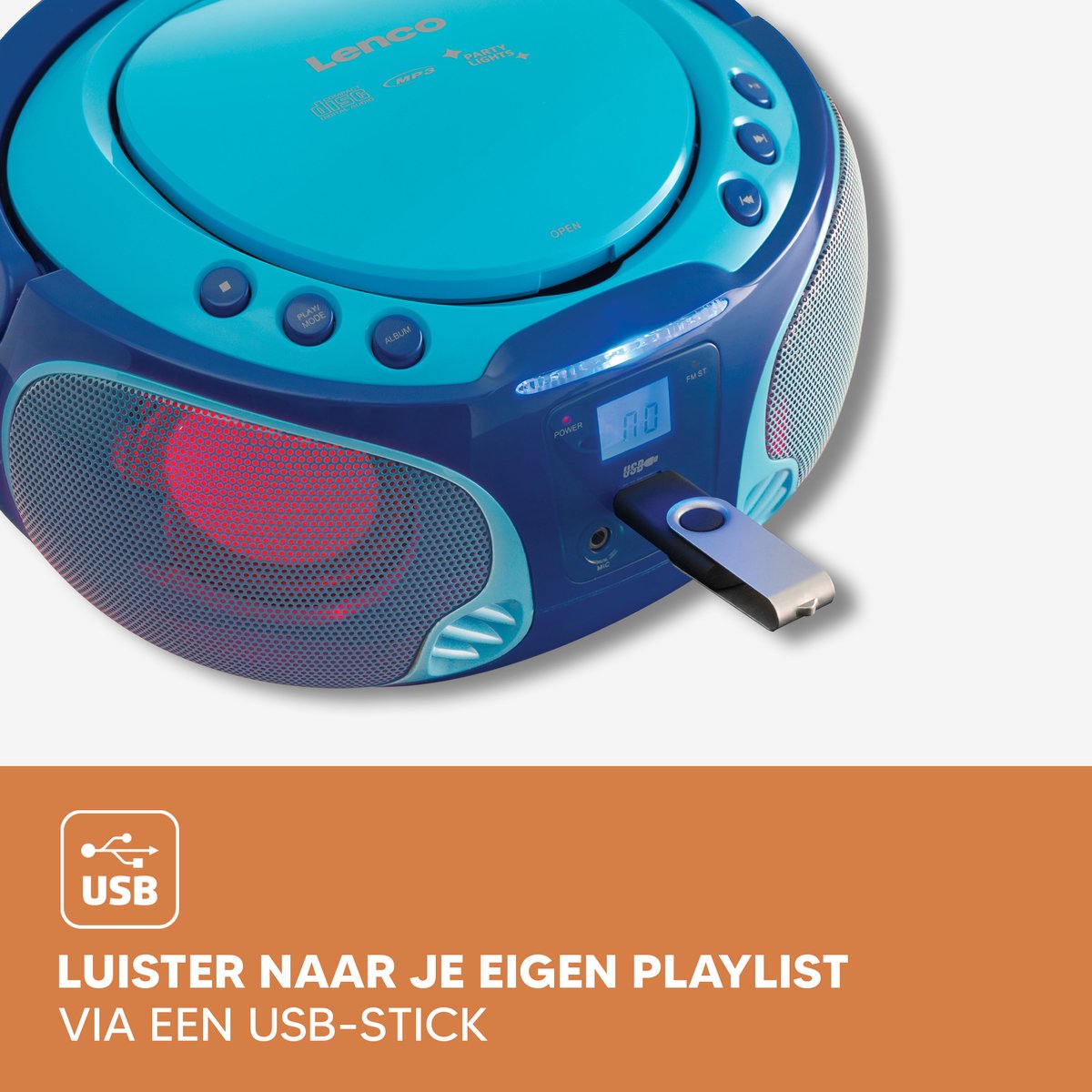 Lenco SCD-650BU - Draagbare radio CD speler met karaokemicrofoon en LED - Blauw •
