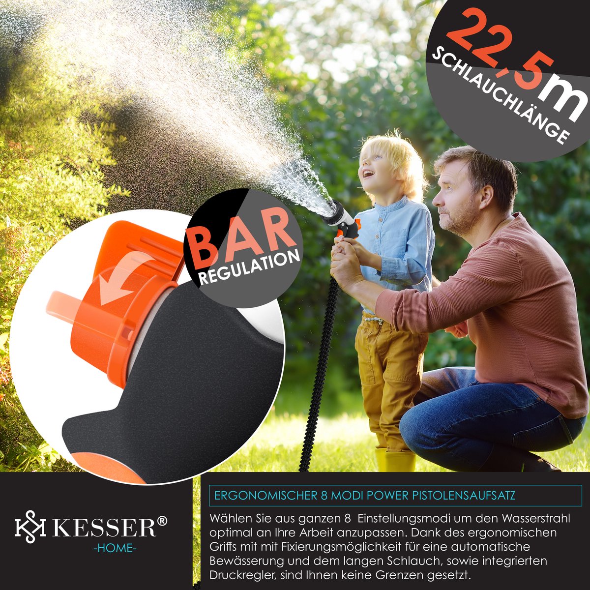 Flexibele Tuinslang - Inc. sproeikop - 22,5 meter - Zwart