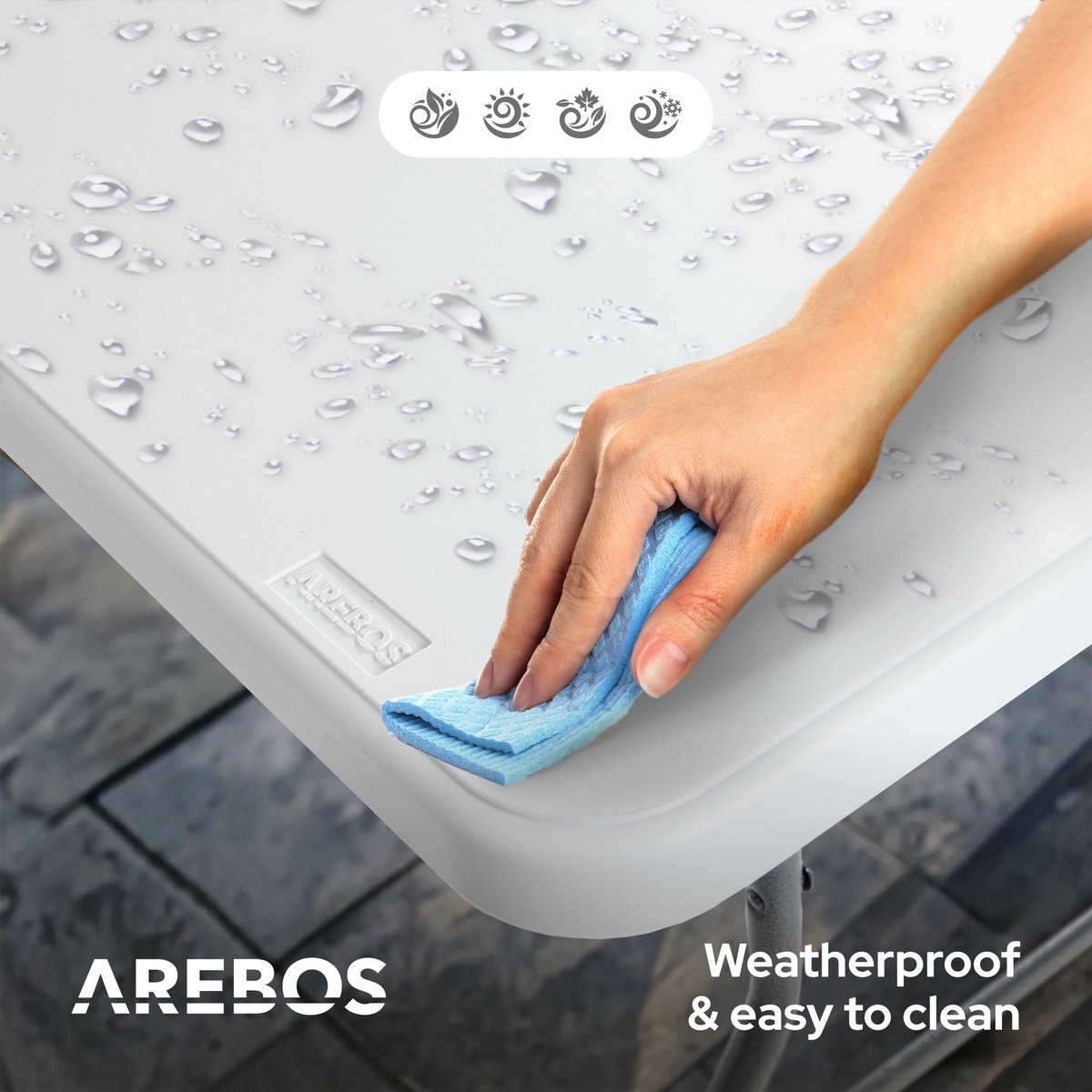 AREBOS Klaptafel - Inklapbare tafel - Campingtafel - Vouwtafel - Weerbestendig - Wit - 182 × 74 × 74 cm - 8 personen
