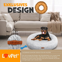LOVPET® Hondenbed / Hondenmand / Hondenkussen Kattenbed Bagel, Afwasbaar, Incl. Kom + 3x Kauwbotjes, Hondenbank Pluche Kussen Rond Pluche Voor Kleine, Middelgrote & Grote Honden, Katten - 3XL (100 x 100 cm), Lichtgrijs