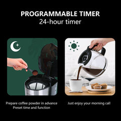 Aigostar Benno - Koffiezetapparaat - Filterkoffie - 12 kopjes - Koffiemachine - met Glazen Kan - Digitaal Display, Timer en Warmhoudplaat - Zwart/RVS •