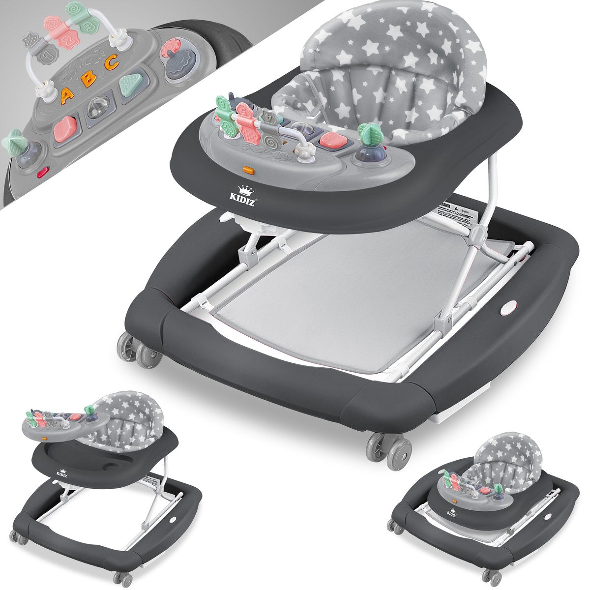 KIDIZ® 4in1 Baby walker - Loopstoel - Loopwagen - Opvouwbaar - Grijs