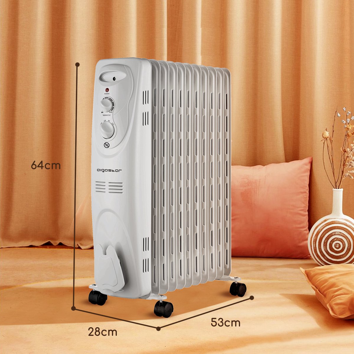 Olieradiator - 2300W Heater - Elektrische kachel - met Thermostaat - Wit - Aigostar
