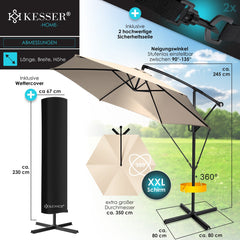 KESSER® Zweefparasol met voet  - Ø3,5m - 360° Draaibaar  - Beige