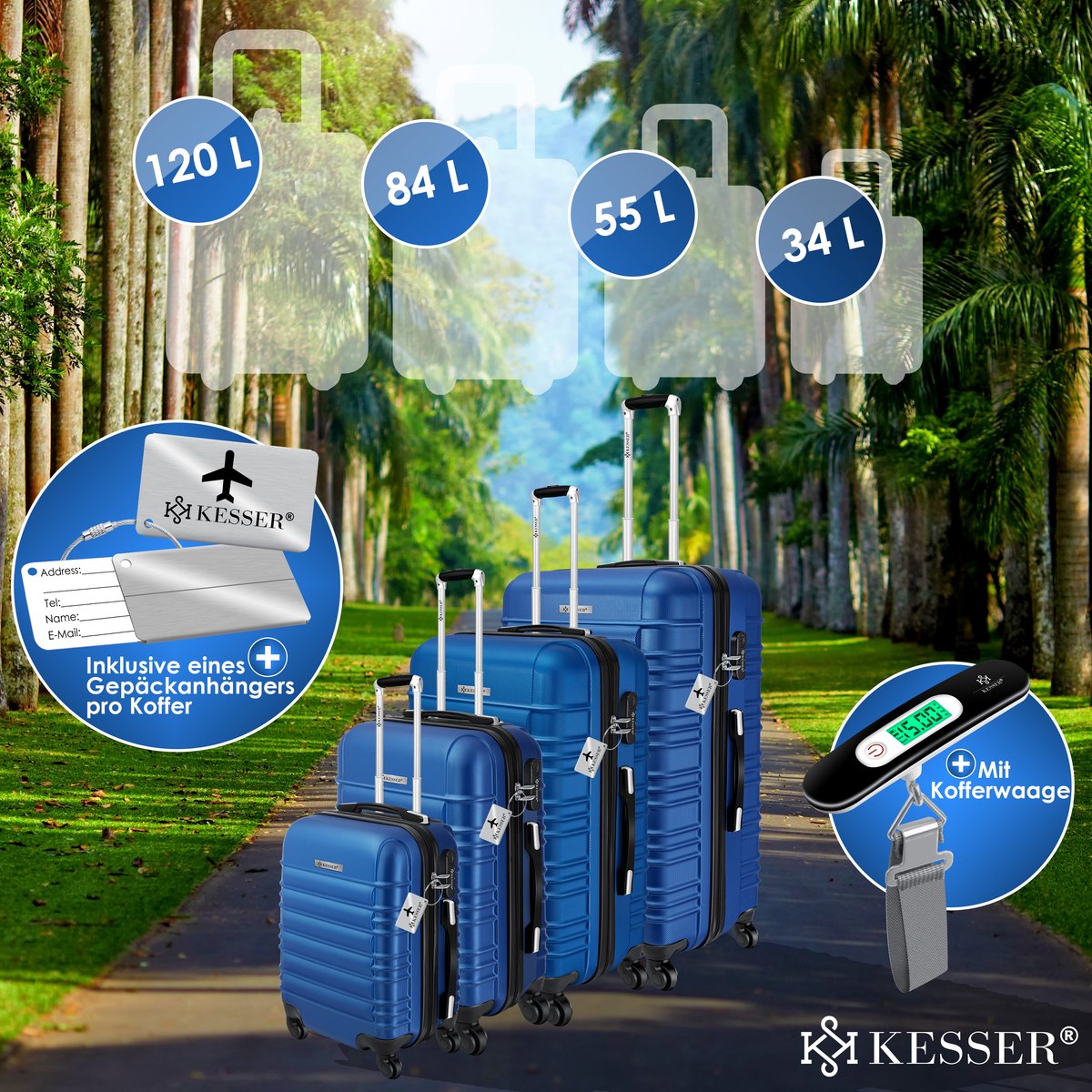 KESSER® Reiskofferset - 4-delig - ABS- Kofferset - Blauw