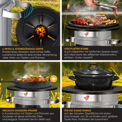KESSER® Raket Stove - Gietijzer Grillpan - Dutch Oven - RVS - Grijs
