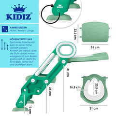KIDIZ® Toiletbril voor kinderen Kindertoiletbril Toilettrainer met Trap en Handgrepen Opvouwbare Kindertoiletbril Potjestrainer Leren Potje Comfortabel Kussen en Brede Treden Toilettrappen In Hoogte Verstelbaar - Groen