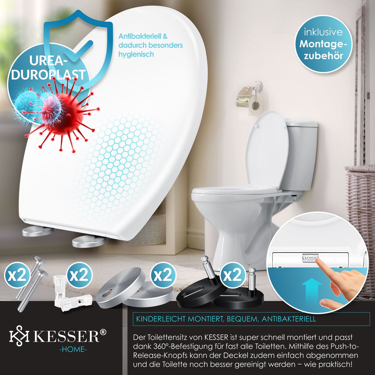 KESSER® WC bril met Soft Close Deksel - Toiletbril - Wit