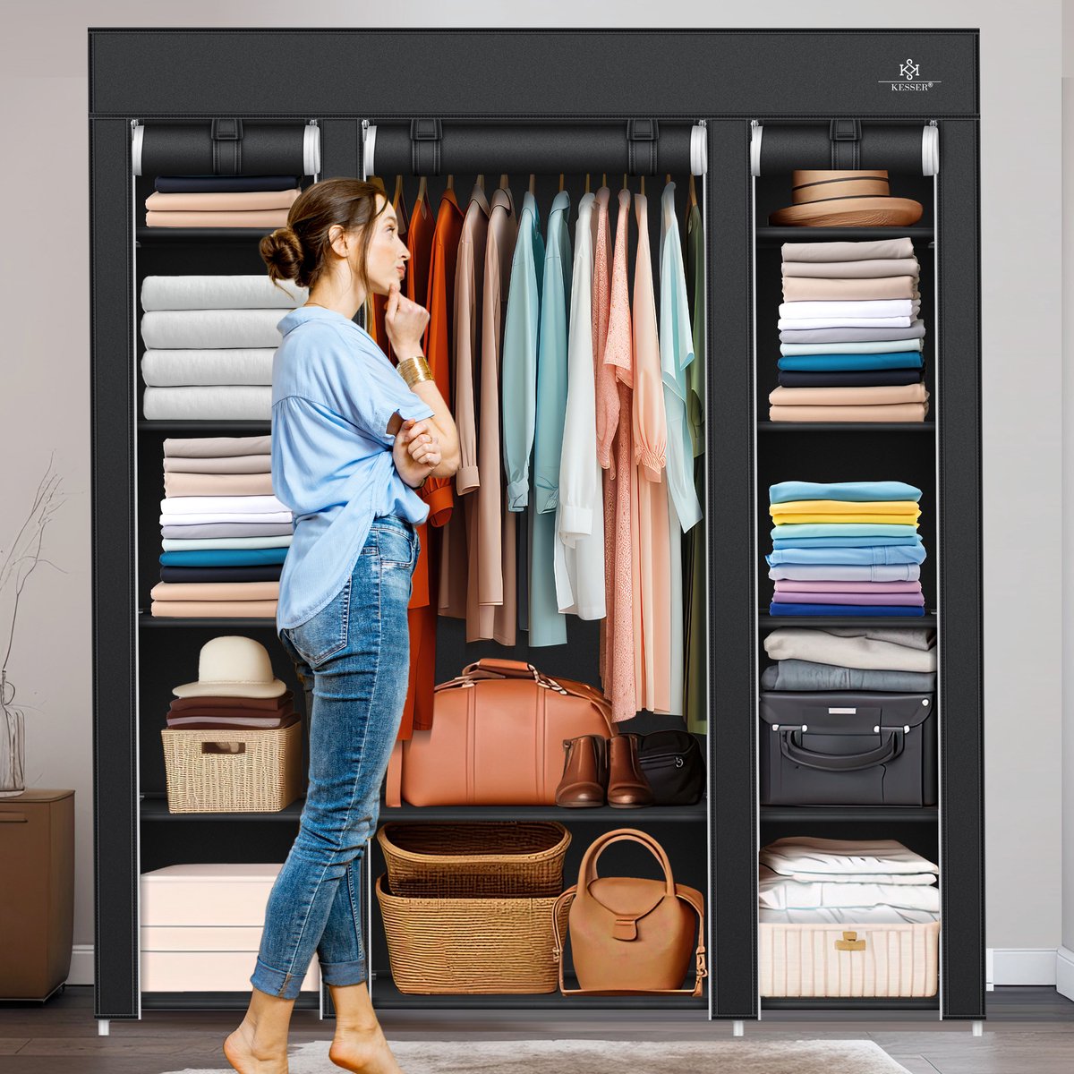 KESSER® Kledingkast - Opvouwbaar - 150x45x175cm - Zwart