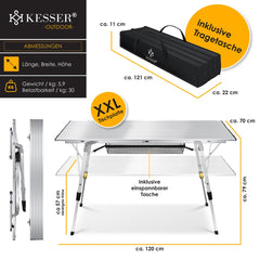 KESSER® Campingtafel inklapbare Tafel - Vouwtafel voor Buiten en Camping 120 x 70 cm - Zilver •