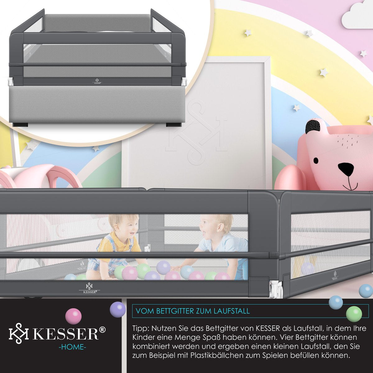KESSER® Bedhekje - Kinderbedhek - Babybedhek - 150cm - Donkergrijs