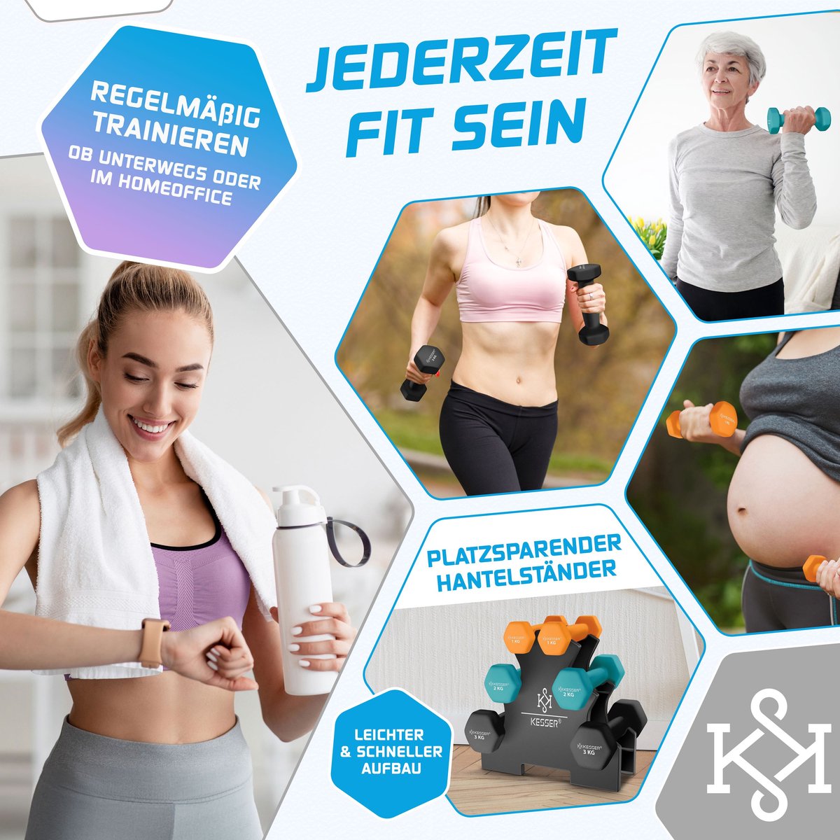 KESSER® Dumbells Set - 3 Paren (2x1, 2 & 3kg) - 12 kg totaal