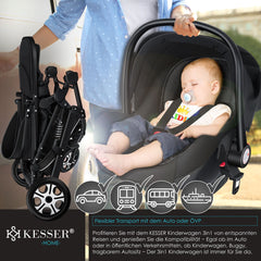 Kinderwagen 3 in 1 - Buggy - Wandelwagen - Kinderbuggy - Zwart - KESSER®