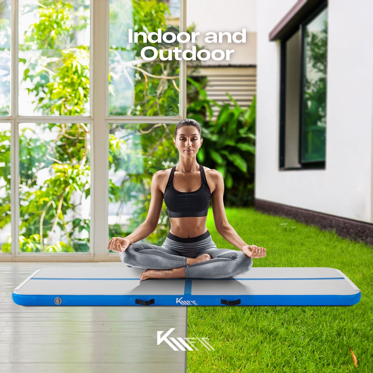 KM-Fit Airtrack - Turnmat - 5 m - Gymnastiekmat Opvouwbaar - Incl. elektrische pomp & patch kit - Blauw
