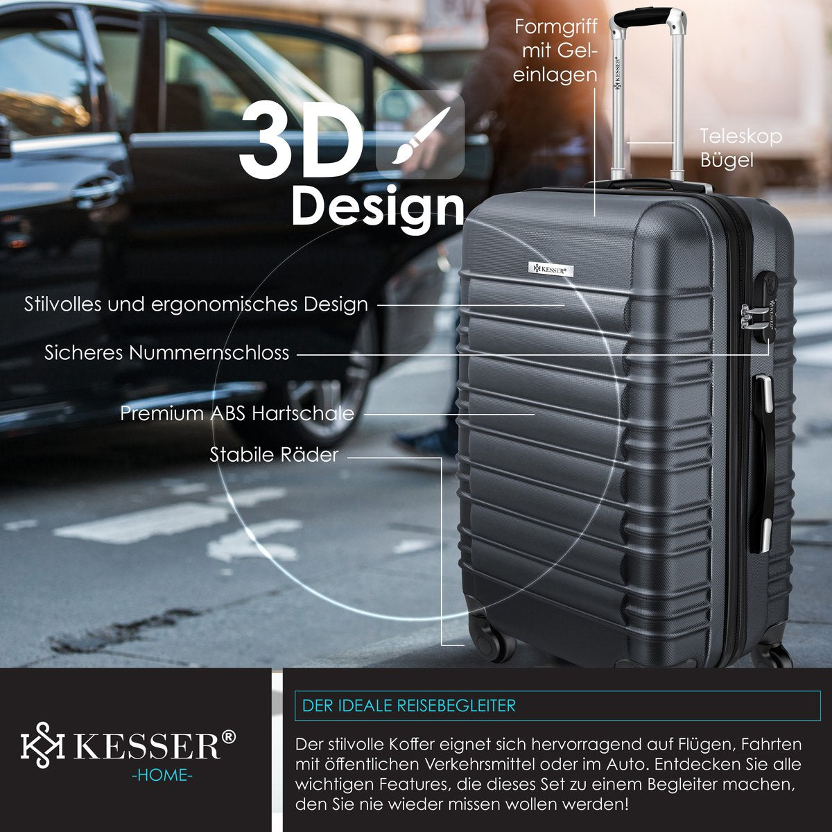 KESSER® Reiskoffer - 84L - ABS - Antraciet