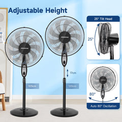 Aigostar Carr - Statiefventilator - 9 bladen - Ventilator Staand - Afstandsbediening - Ø 41cm - 60W - Staande Ventilator - Zwart