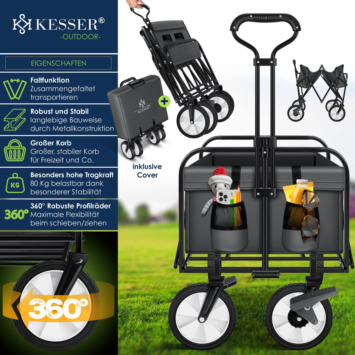 KESSER® Bolderkar - Opvouwbaar - Bolderwagen - Antraciet