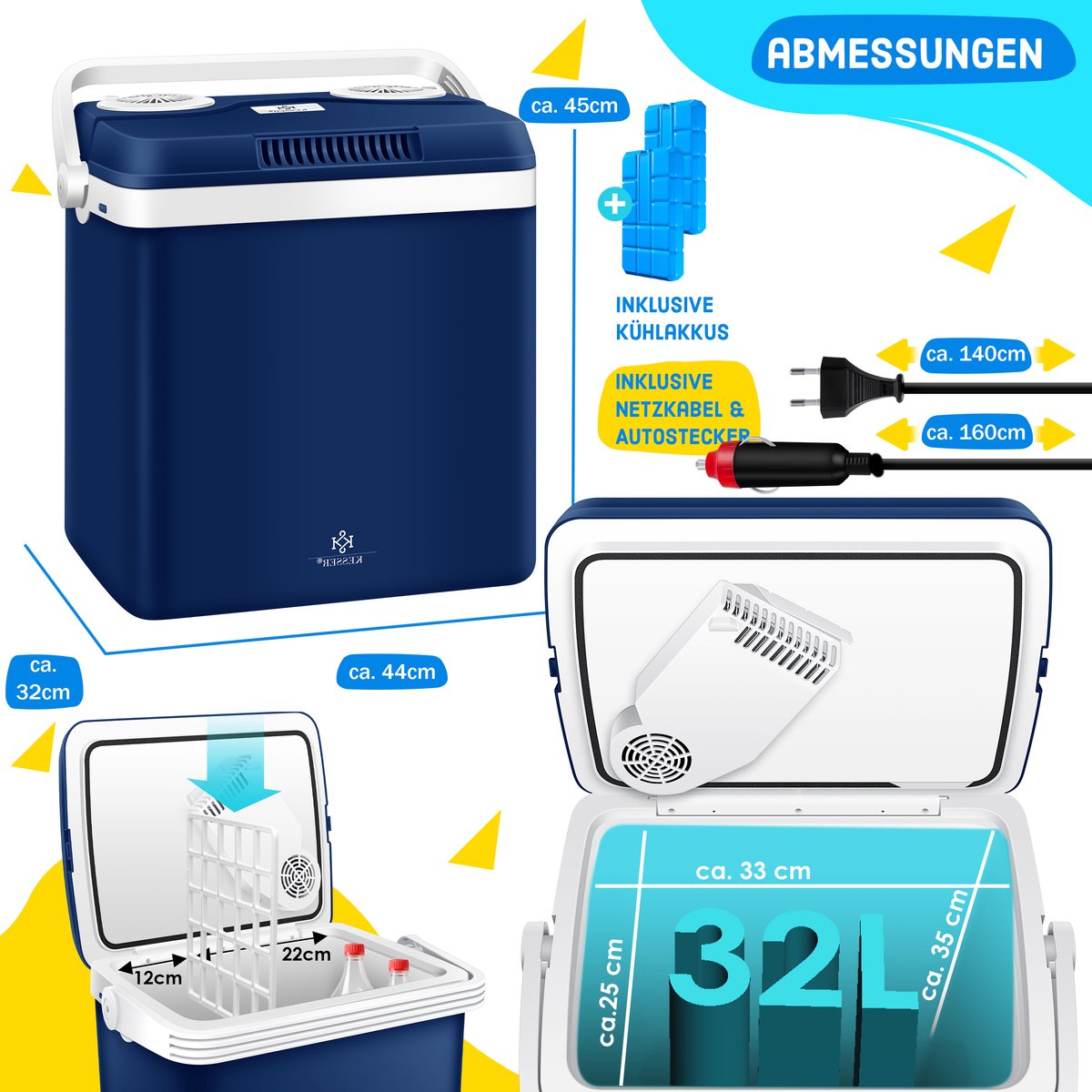 KESSER® Thermo-Elektrische Koelbox – 32L – 12V/230V – Marineblauw •