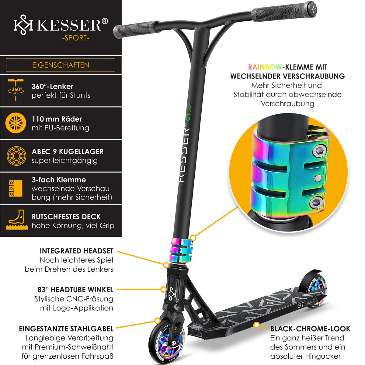 KESSER® Stuntstep voor Volwassenen en Kinderen - Kinderstep - Zwart