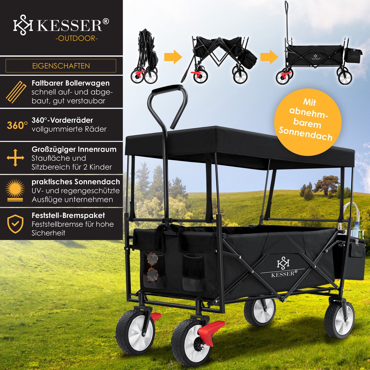 KESSER® Bolderkar - Opvouwbaar - Bolderwagen - Zwart