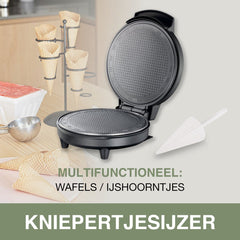 Melissa Kniepertjesijzer - Wafels en IJshoorntjes - Inclusief IJshoornvorm en beslagrecept - Bakplaat met Antiaanbaklaag - 16310232 - Zwart •