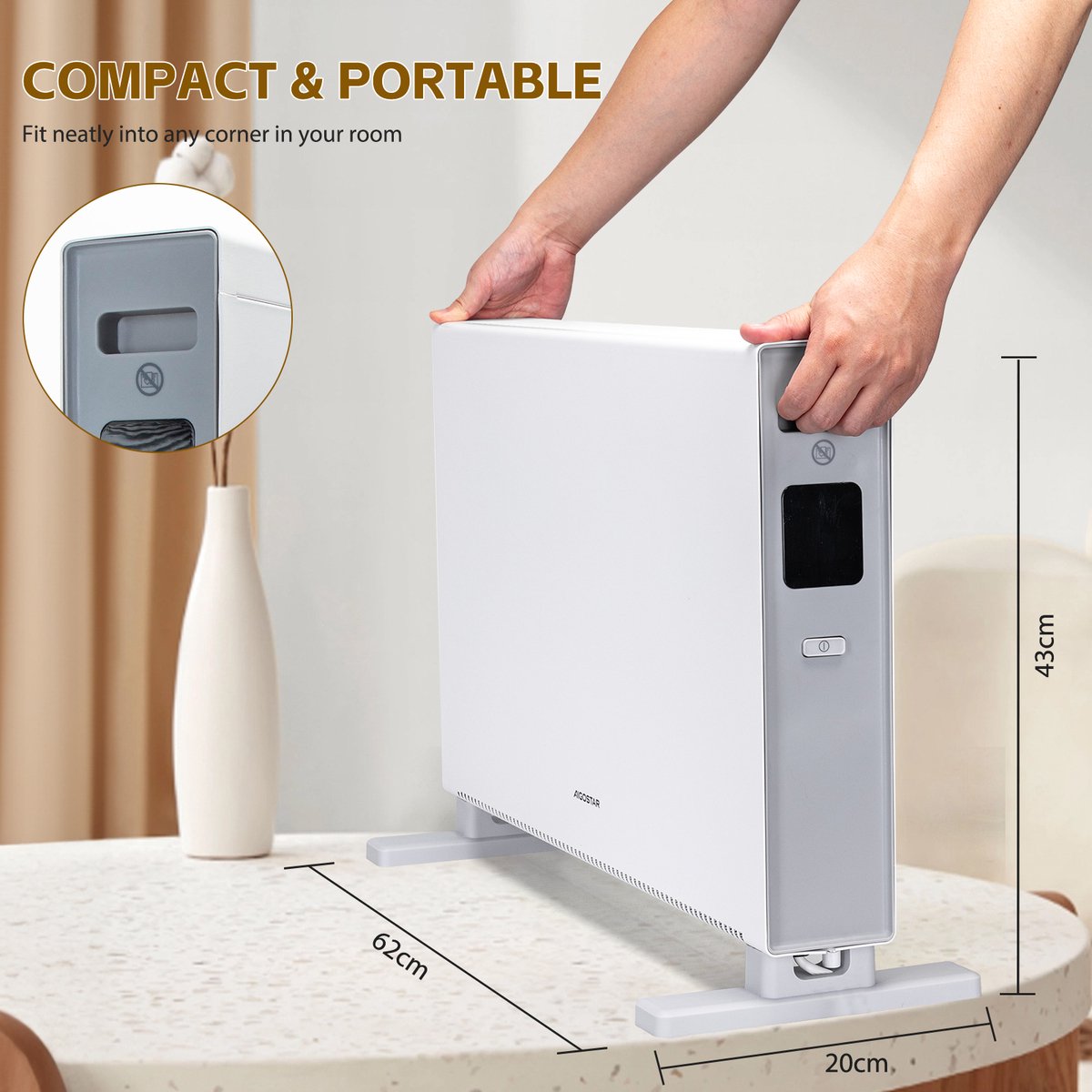 Elektrische Kachel - Heater - Convectorkachel met thermostaat - 2000W - Wit - Aigostar