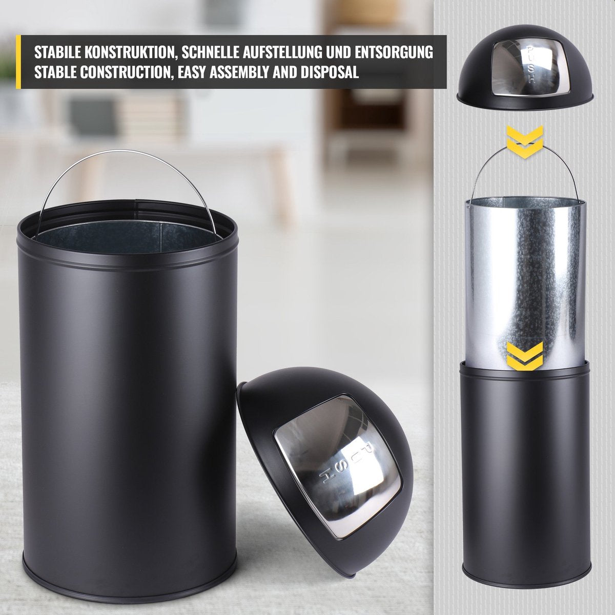 Jago Prullenbak - Afvalbak - Vuilnisbak - RVS - 50L - Zwart