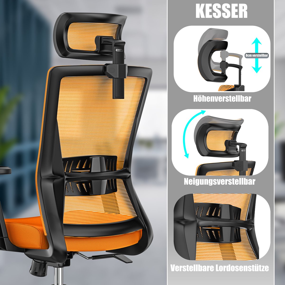 KESSER® Ergonomische Bureaustoel - Gamestoel - Office Chair - Oranje