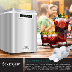 KESSER® Ijsblokjesmaker - Ijsblokjesmachine -12kg/24 uur - RVS - Zilver •
