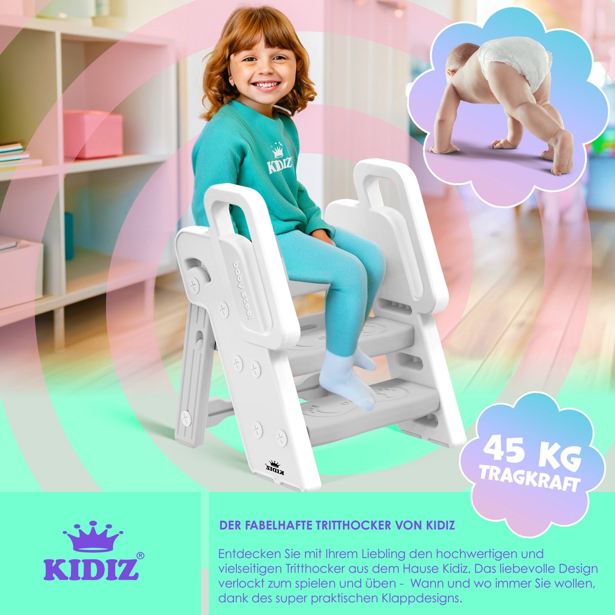 KIDIZ® Opvouwbare leertoren vanaf 18 maanden tot 6 jaar - Wit •