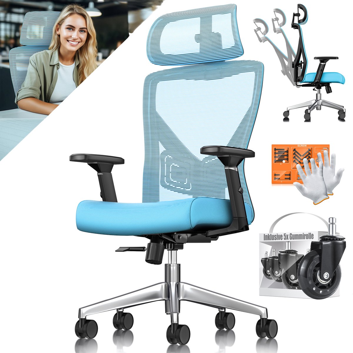 KESSER® Ergonomische Bureaustoel - Gamestoel - Office Chair - Blauw