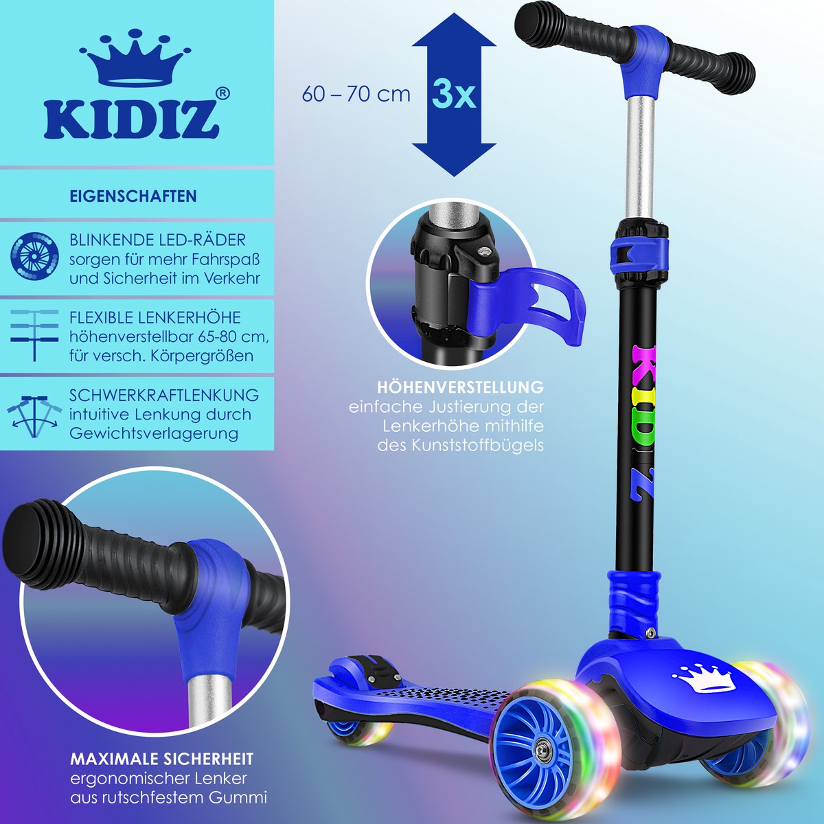 KIDIZ® Kinderstep - Opvouwbaar - Verstelbaar - City Scooter - Blauw •