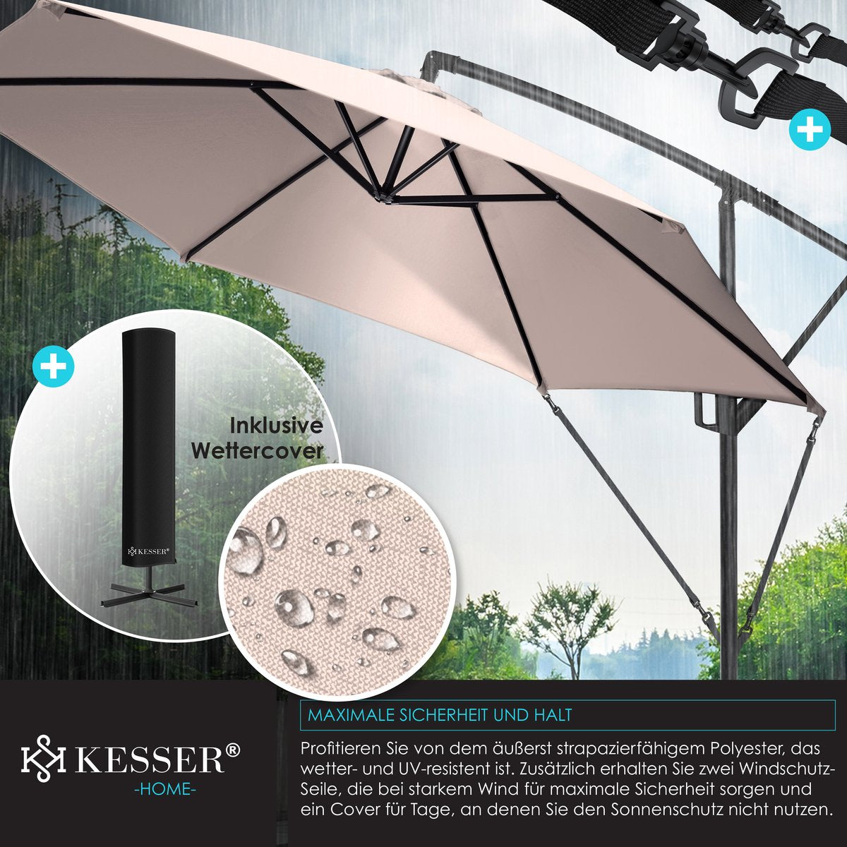 KESSER® Zweefparasol met voet  - Ø3,5m - 360° Draaibaar  - Antraciet