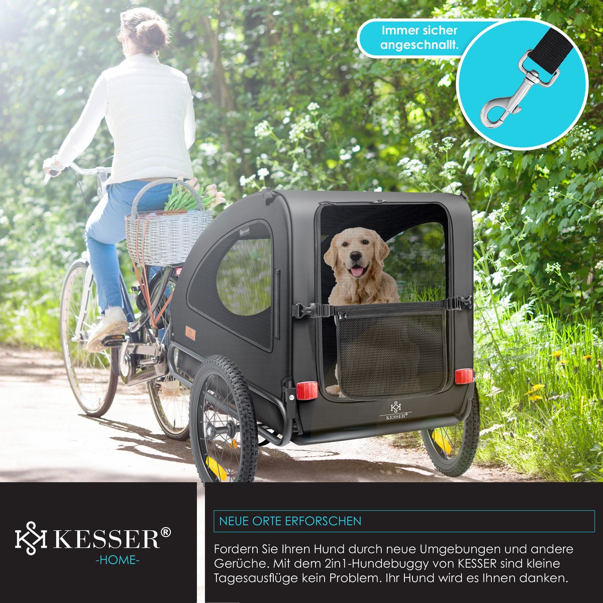 KESSER® Hondenfietskar tot 45 kg 2in1 Fietskar Hond - Zwart •