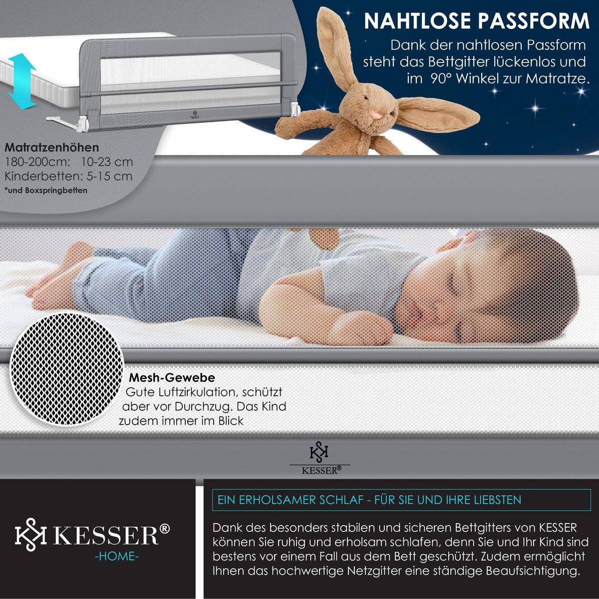 KESSER® Bedhekje - Kinderbedhek - Babybedhek - 150cm - Lichtgrijs