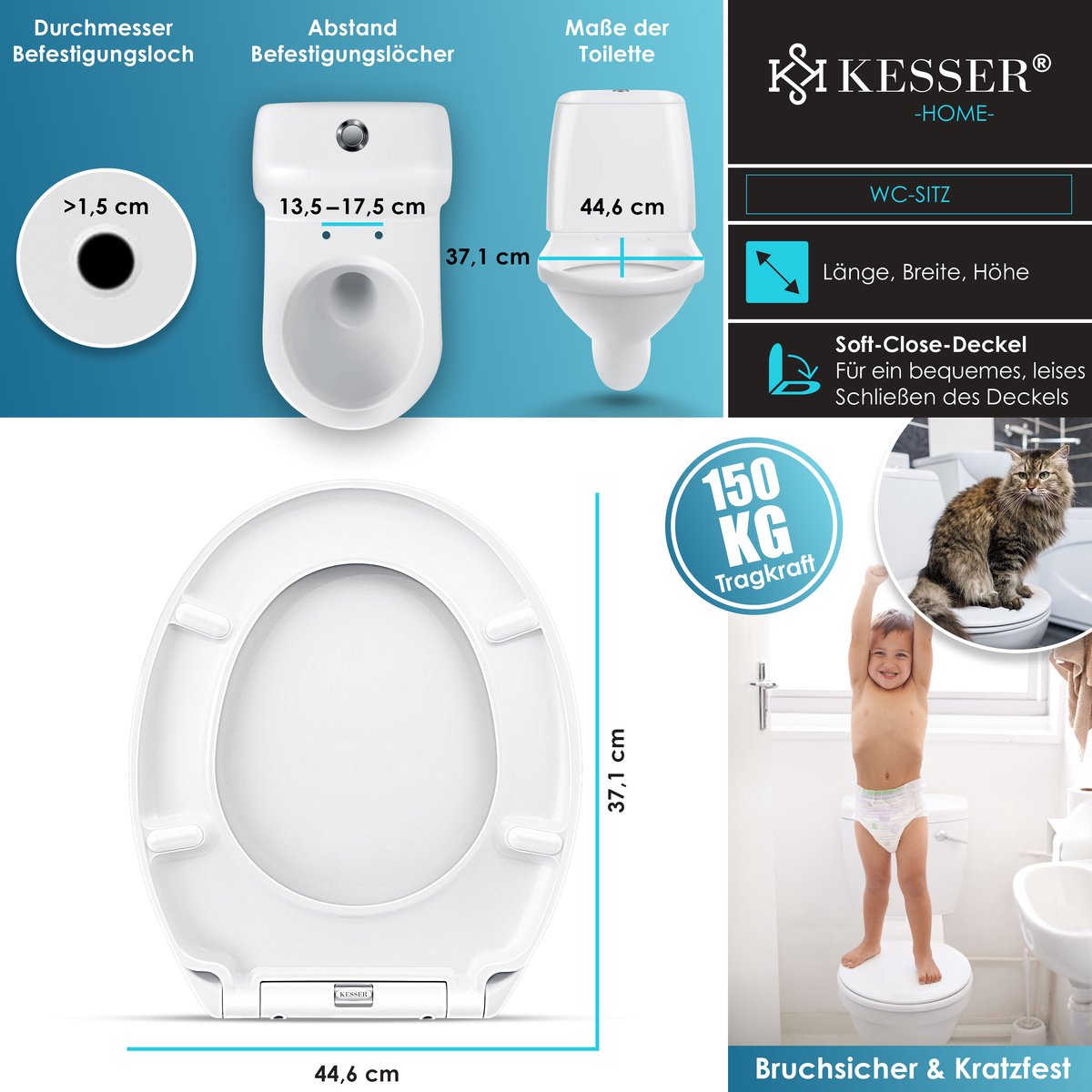 KESSER® WC bril met Soft Close Deksel - Toiletbril - Wit