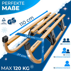 KESSER® Houten slee Premium slee Opvouwbare kinderslee van beukenhout incl. trektouw Slider Metalen lopers - Houten slee, Zwart