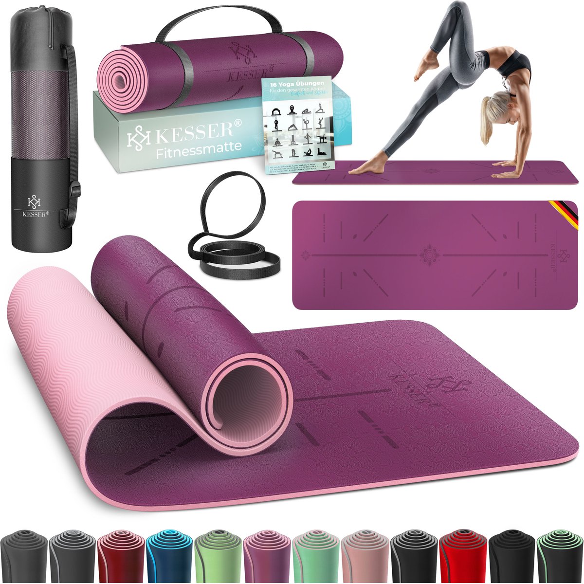 Yoga mat - Fitness mat - Sport mat - Anti slip - Extra dik - Paars