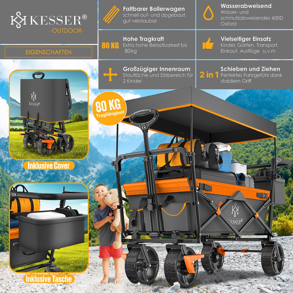 KESSER® Bolderkar - Opvouwbaar - Bolderwagen - Zwart •