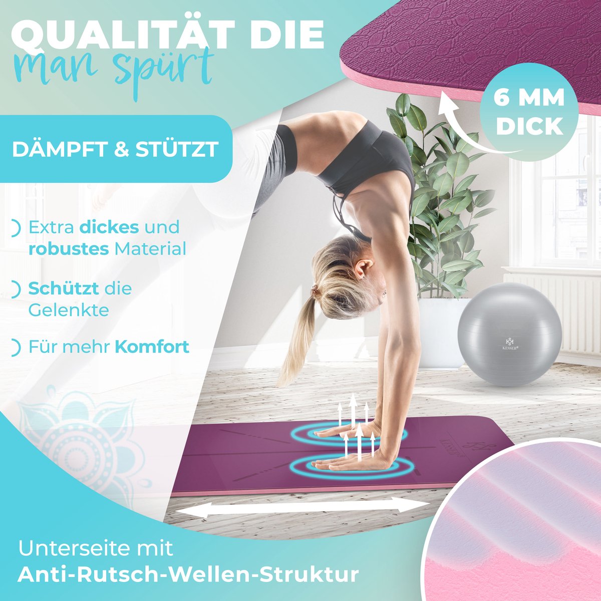 Yoga mat - Fitness mat - Sport mat - Anti slip - Extra dik - Paars