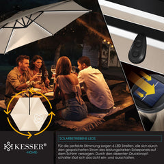 KESSER® Zweefparasol met voet - LED - Ø3.5m - 360° Draaibaar  - Beige •