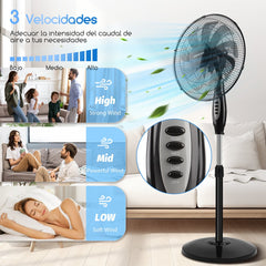 Aigostar Statiefventilator - Ventilator Staand - Verstelbaar - 60W - Zwart •