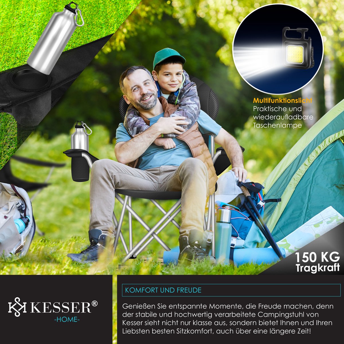 KESSER® Campingstoel - Visstoel - Vouwstoel - Zwart