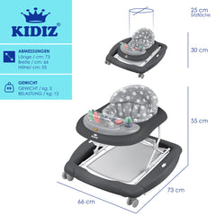 KIDIZ® 4in1 Baby walker - Loopstoel - Loopwagen - Opvouwbaar - Grijs
