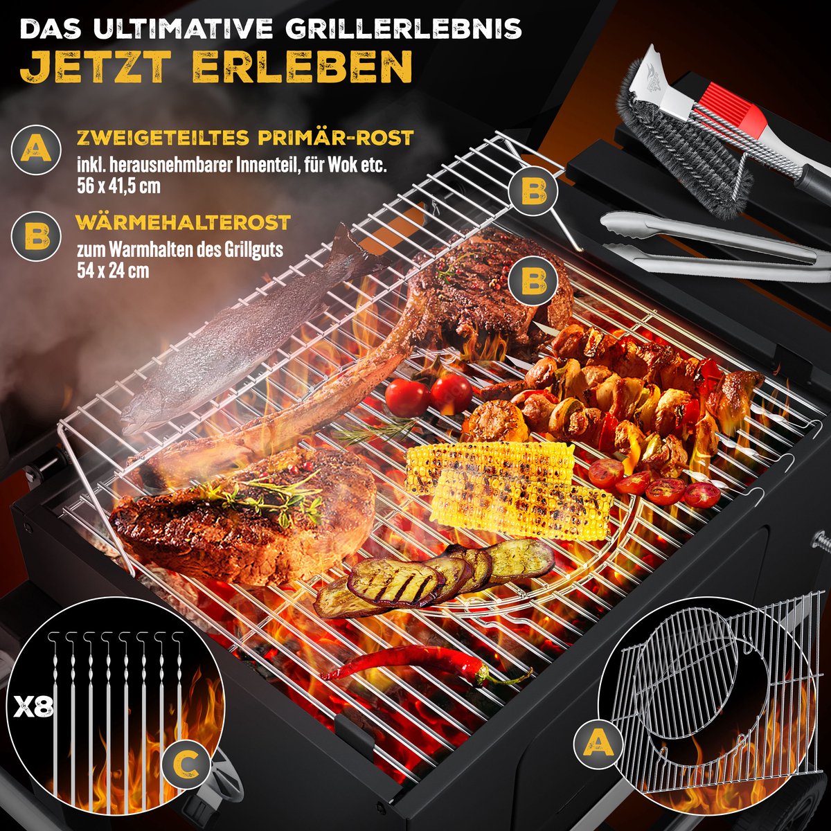 KESSER® XL Houtskoolbarbecue - RVS - BBQ - Zwart